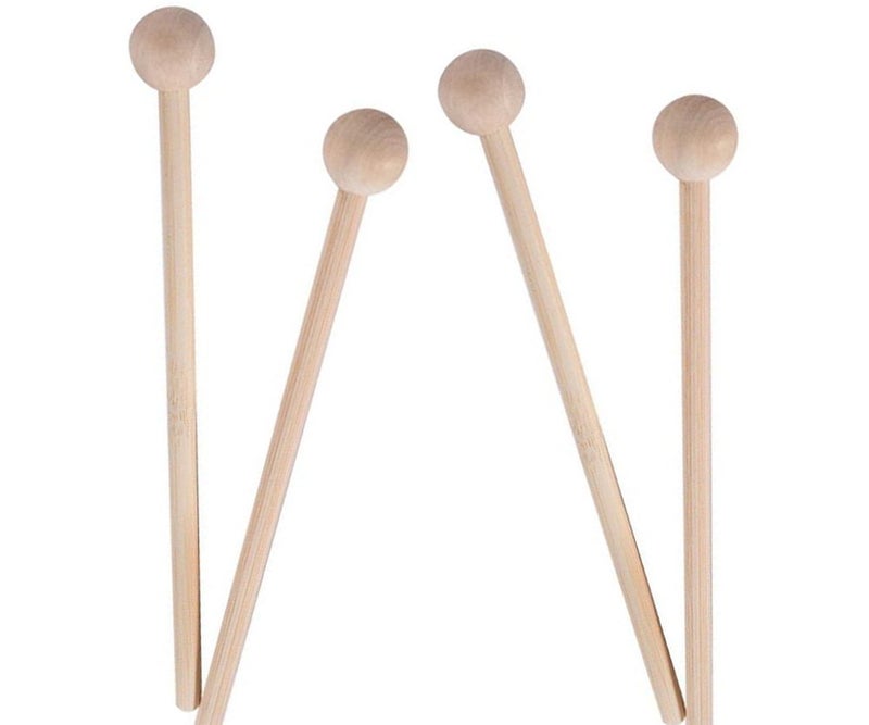 Elandy 2 Pairs 20cm/7.8'' Length Round Head Musical Instruments Wood Mallets Percussion Sticks Hammer for Energy Chime Xylophone Wood Block and Bells (Diameter 2cm/1'') - Image 1